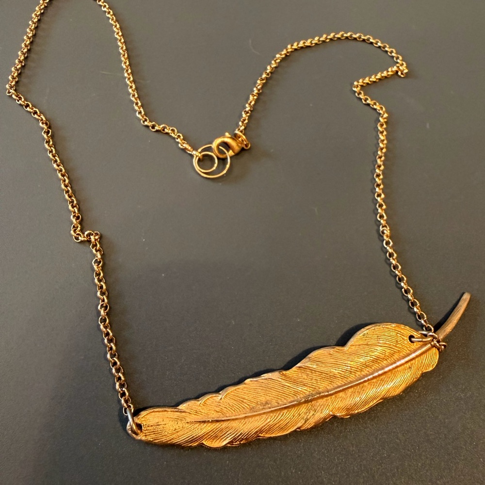 Gold Feather Pendant Necklace - Picture 2 of 9
